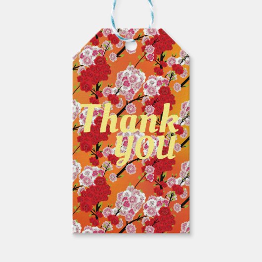 Cherry Blossom Red en roze Petals Cadeaulabel (Voorkant)