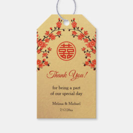 Cherry Blossom Red Gold Chinese bruiloft Cadeaulabel