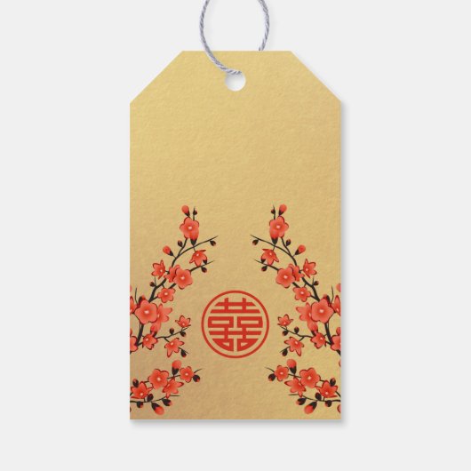 Cherry Blossom Red Gold Chinese bruiloft Cadeaulabel (Achterkant)