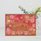 Cherry Blossom Red Gold Rabbit Chinees nieuwjaar Feestdagenkaart (Staand voorkant)