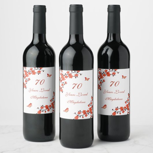 Cherry Blossom Red White Custom Birthday Wine Lab Wijn Etiket (Flessen)