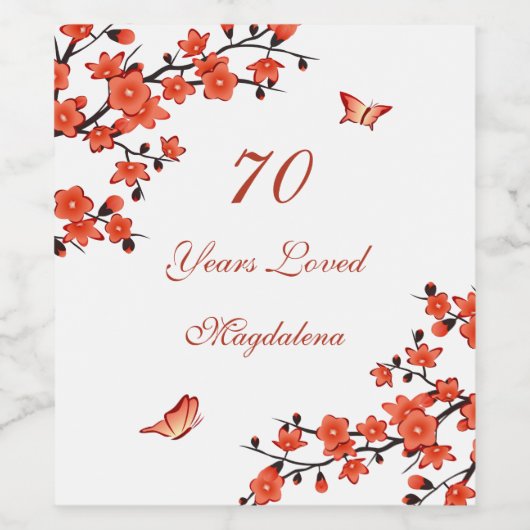 Cherry Blossom Red White Custom Birthday Wine Lab Wijn Etiket (Enkel label)