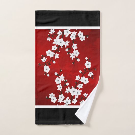 Cherry Blossom Red White Floral Handdoek (Handdoek)