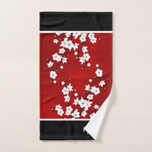 Cherry Blossom Red White Monogram Bad Handdoek (Handdoek)
