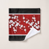 Cherry Blossom Red White Monogram Bad Handdoek (Wasdoekje)