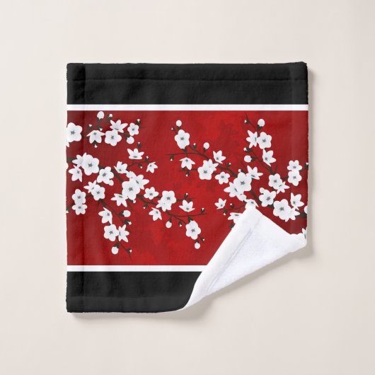 Cherry Blossom Red White Monogram Bad Handdoek (Wasdoekje)