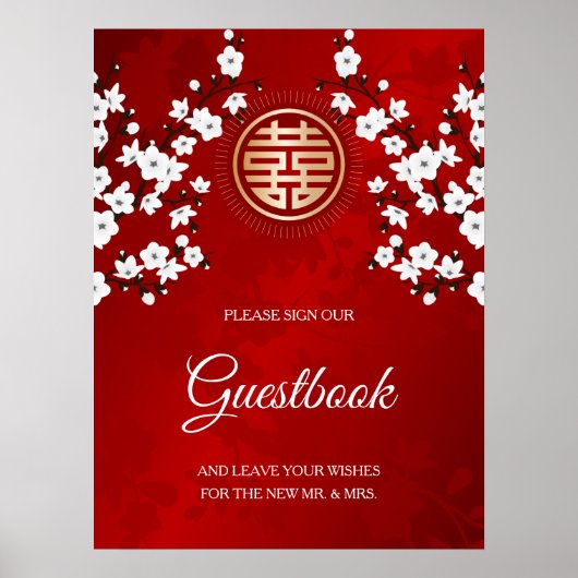 Cherry Blossom Red White Poster (Voorkant)