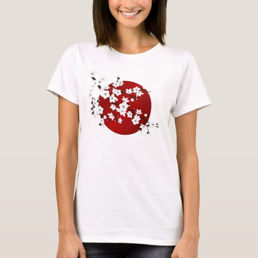 Cherry Blossom Red White Rising Sun T-shirt (Voorkant)