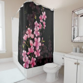 Cherry Blossom Reflections on Black Douchegordijn (In situ)