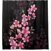 Cherry Blossom Reflections on Black Douchegordijn (Voorkant)