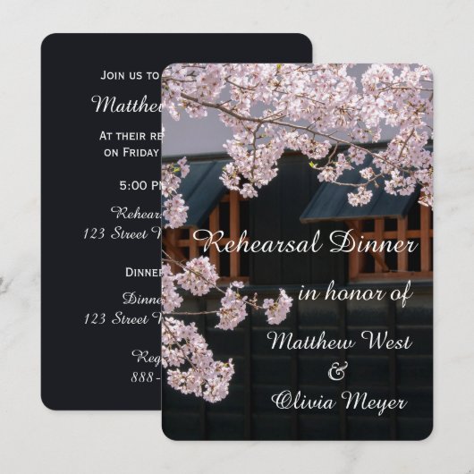 Cherry Blossom Rehearsal Dinner Invitations Kaart (Voorkant / Achterkant)