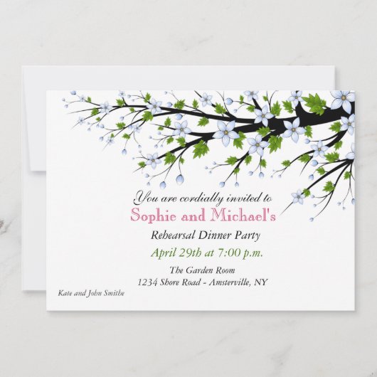 Cherry Blossom Rehearsal Dinner Party Invitation Kaart (Voorkant)