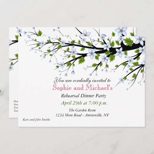 Cherry Blossom Rehearsal Dinner Party Invitation Kaart (Voorkant / Achterkant)
