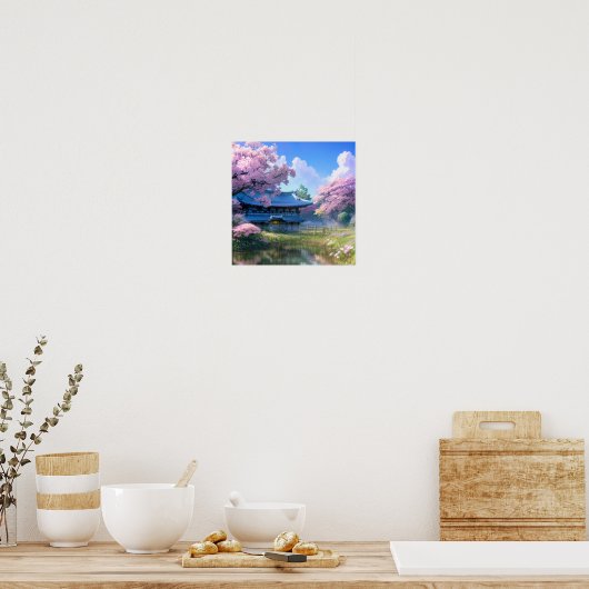Cherry Blossom Retreat, Haven van de Pond Poster (Keuken)