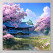 Cherry Blossom Retreat, Haven van de Pond Poster (Voorkant)