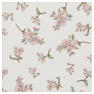 Cherry Blossom  Retro Floral White Stof