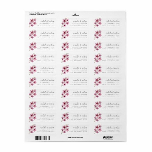 Cherry Blossom Return Address Etiket (Full Sheet)