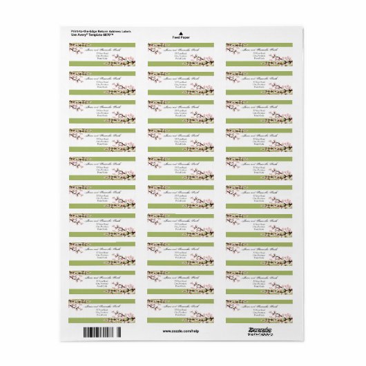 Cherry Blossom Return Address Label - Sage Green (Full Sheet)
