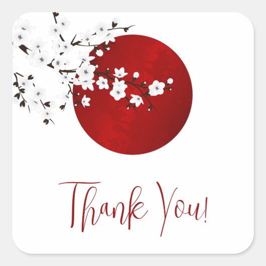 Cherry Blossom Rising Sun Bedankt Vierkante Sticker (Voorkant)