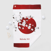 Cherry Blossom Rising Sun Red Black White Monogram Golfhanddoek (Insitu)