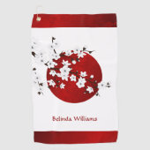Cherry Blossom Rising Sun Red Black White Monogram Golfhanddoek (Voorkant)