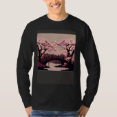 Cherry Blossom River and Bridge Artwork Stunning G T-shirt (Voorkant)