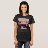 Cherry Blossom River en Bridge Artwork Stunning G T-shirt (Voorkant volledig)