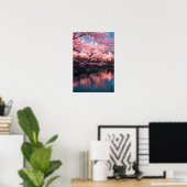 Cherry Blossom Riverbank Poster (Thuiskantoor)