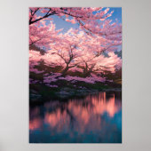 Cherry Blossom Riverbank Poster (Voorkant)