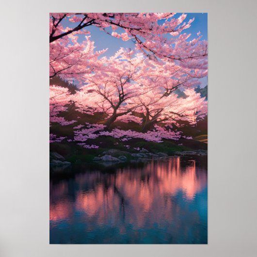 Cherry Blossom Riverbank Poster (Voorkant)