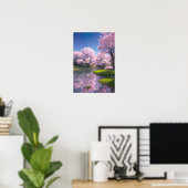 Cherry Blossom Riverside Poster (Thuiskantoor)
