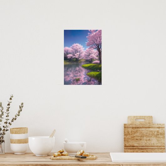 Cherry Blossom Riverside Poster (Keuken)