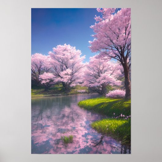 Cherry Blossom Riverside Poster (Voorkant)