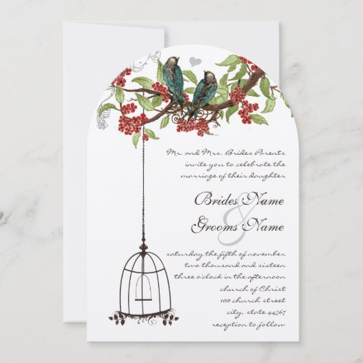 Cherry Blossom Romantic Birds & Birdcage Weddings Kaart (Voorkant)