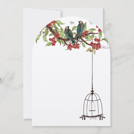 Cherry Blossom Romantic Birds & Birdcage Weddings Kaart (Achterkant)
