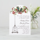 Cherry Blossom Romantic Birds & Birdcage Weddings Kaart (Staand voorkant)