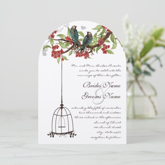 Cherry Blossom Romantic Birds & Birdcage Weddings Kaart (Staand voorkant)