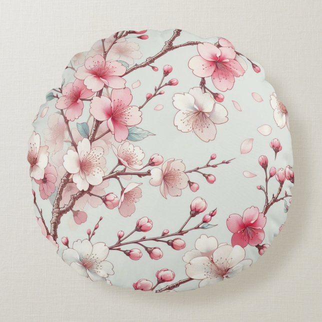 Cherry Blossom Rond Kussen (Voorkant)
