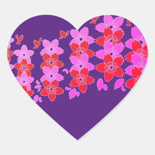 Cherry Blossom Rood Roze Hart Sticker (Voorkant)