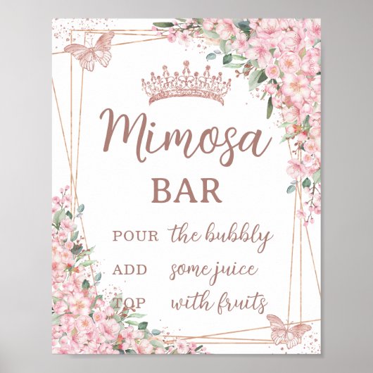 Cherry Blossom Roos Gold Butterflies Mimosa Bar Poster (Voorkant)