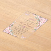 Cherry Blossom Roos Gold Butterflies Quinceañera Acryl Uitnodigingen (Laagn)