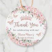 Cherry Blossom Roos Gold Butterflies Quinceañera Bedankjes Labels (Voorkant)