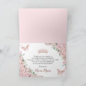 Cherry Blossom Roos Gold Butterflies Quinceañera Bedankkaart (Binnen)