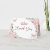 Cherry Blossom Roos Gold Butterflies Quinceañera Bedankkaart (Voorkant)