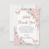 Cherry Blossom Roos Gold Butterflies Quinceañera Bedankkaart (Voorkant)