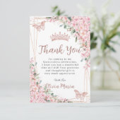 Cherry Blossom Roos Gold Butterflies Quinceañera Bedankkaart (Staand voorkant)