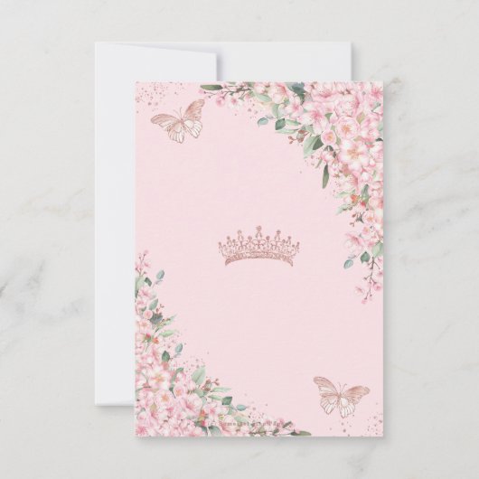 Cherry Blossom Roos Gold Butterflies Quinceañera Bedankkaart (Achterkant)