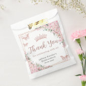 Cherry Blossom Roos Gold Butterflies Quinceanera Bedankzakje (Gezegeld)