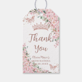 Cherry Blossom Roos Gold Butterflies Quinceañera Cadeaulabel