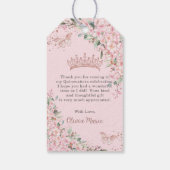 Cherry Blossom Roos Gold Butterflies Quinceañera Cadeaulabel (Achterkant)